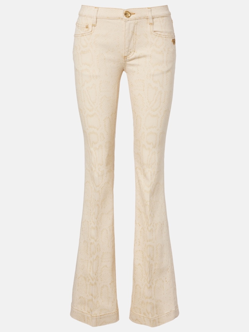Roberto Cavalli Low Rise Slim Cream Snake-Print Flared Jeans